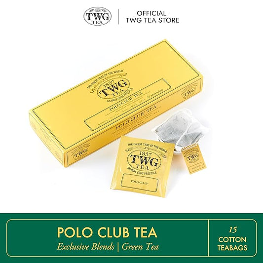 TWG Tea | Polo Club Tea | Green Tea | Caramel | 15 Hand Sewn Cotton Teabags | Gift Set