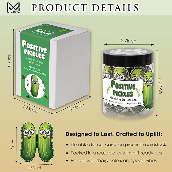 Emotional Supports Pickle Jar, 60 Affirmation Cards for Women, Positive Pickle Gifts, for Women, White Elephant Gifts, Teen Girl Gifts Trendy Stuff, Stocking Stuffers for Teen Girls