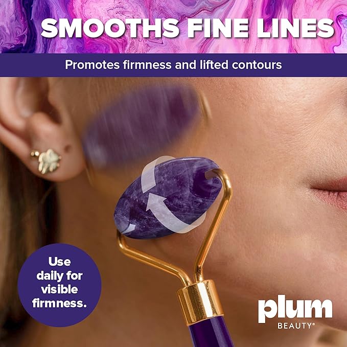 Amethyst Face Roller - Gua Sha Facial Tools, Jade Rollers for Face, Eye and Neck, Skin Care Kit for Men Women, Facial Massager for Wrinkles and Lifting, Self Care, Eye Rollers for Aging Skin