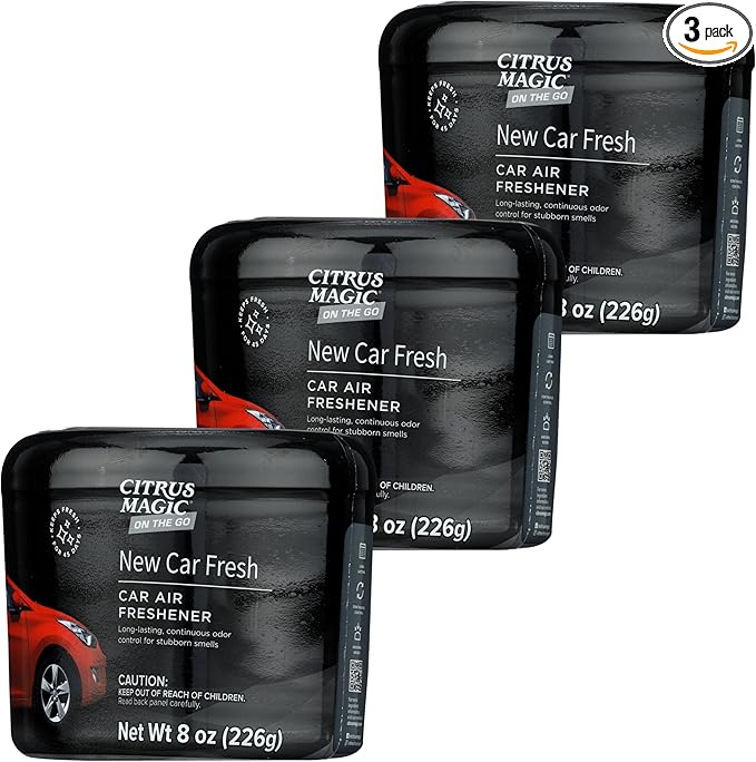 Citrus Magic On The Go Odor Absorbing Solid Air Freshener, Luxurious New Car, 8-Ounce, Pack of 3