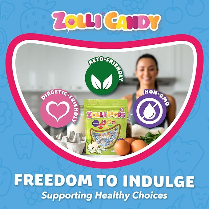 Zollipops Clean Teeth Pops Sugar Free Candy with Xylitol, Dye-Free Lollipops - Keto & Diabetic-Friendly, Dentist-Approved Treats for Kids (Green Apple, 3.1 oz, Pack of 2)