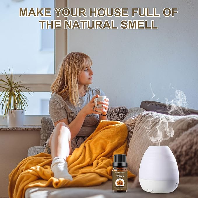 Sedbuwza Myrrh Frankincense Essential Oil Set, Myrrh Fragrance Oil Frankincense Scent Oil Set for Diffuser, Aromatherapy, Massage, Soap, Candle Making 2 x 10 ml