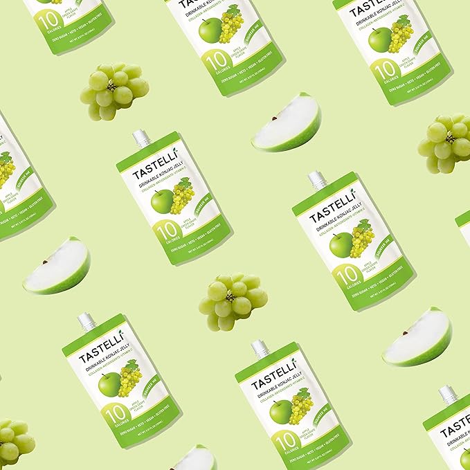 Konjac Jelly Infused with Collagen Drink + Vitamin C + Antioxidants / 10 Calories, Vegan, Zero Sugar/Healthy Drinkable Dessert Pouch / (Apple + Green Grape) - 150mL x 10 Pouches