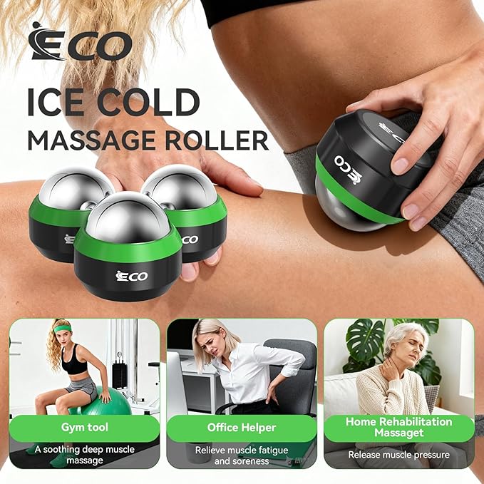 iECO Cryosphere Cold Massage Roller Ball - Massage Ball for Cold & Heat Relief, Myofascial Release, Trigger Point Therapy, Muscle Knots - Deep Tissue Ice Massager