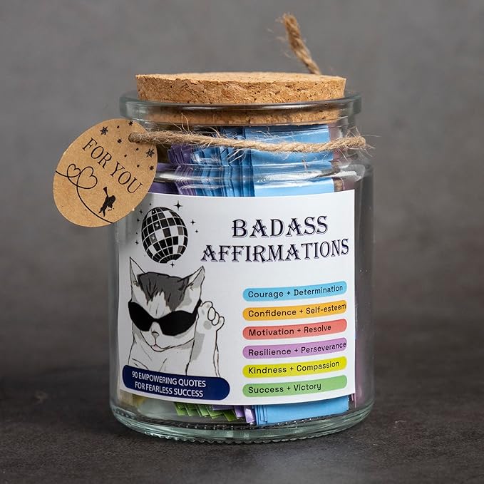 Badass Affirmation Jar, Affirmation Cards, Bestie, Positive Cards for Women, Motivational Gifts, Inspirational Gift, Daily Affirmations for Women, Gag Gifts Funny for Adults