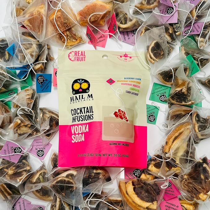 Vodka Soda Cocktail Infusion Kit – DIY Low Sugar Cocktail Kit, TSA-Approved Gift Made with Blueberry, Basil, Grapefruit, Hibiscus, Lavender, Lemon, Elderflower – Sugar Free – 5 Cocktail Teabags