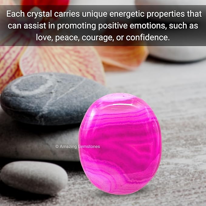 Amazing Gemstone Pink Onyx Crystals and Healing Stones - Large Palm Stone Crystals Piedra - Crystal for Good Luck, Balanced Positive Energy, Meditation - Unique Stocking Stuffers, Gifts for Women, Men