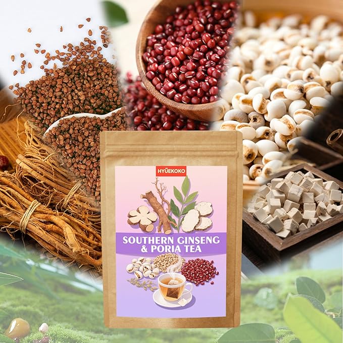20 Bags Southern Ginseng Poria Tea, Caffeine-Free Natural Ingredients Herbal Tea Bags, Supports Brain, Skin and Sleep, No Additives, Daily Enjoyment Tea for Men & Women