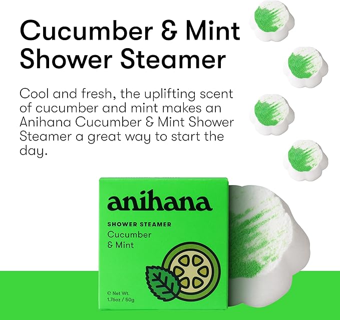 ANIHANA Shower Steamers 4 Pack, Paraben Free, Cruelty Free, Refreshing Cucumber Mint Scent, 1.76 oz Each