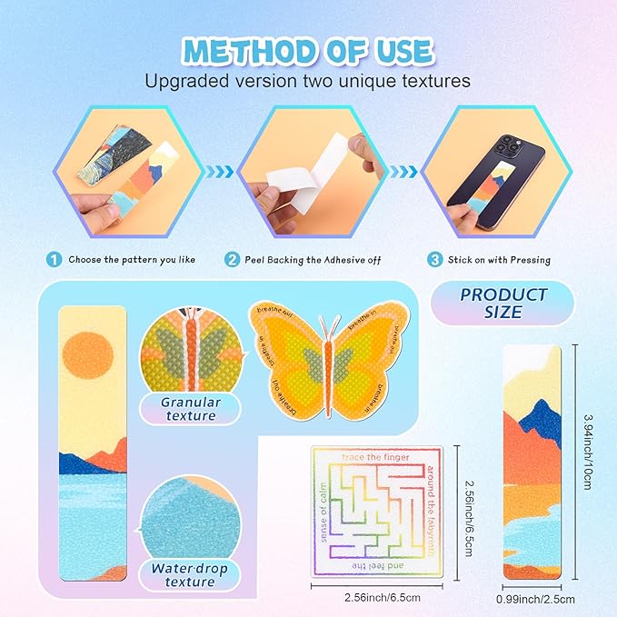 102 Pieces Calm Anxiety Sensory Stickers, 2 Different Surface Texture Styles, Breathing Mindfulness Textured Stickers for Office & Classroom Desks, Fidget Anxiety & Stress Relief for Adults & Teens