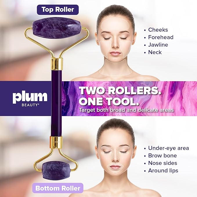 Amethyst Face Roller - Gua Sha Facial Tools, Jade Rollers for Face, Eye and Neck, Skin Care Kit for Men Women, Facial Massager for Wrinkles and Lifting, Self Care, Eye Rollers for Aging Skin