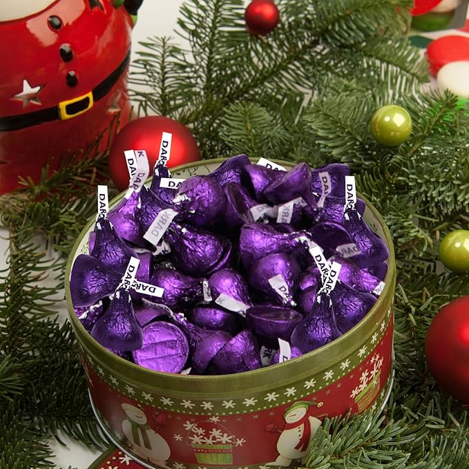 Dark Chocolate Kisses, 3lb Pack of Dark Chocolate Individually Wrapped, Ideal Purple Candy Bulk for Parties and Gatherings, Perfect Kisses Chocolate for Candy Buffets, Gift Baskets, and Sweet Treats