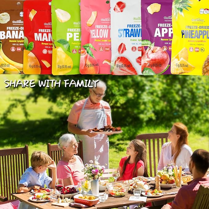 ONETANG Freeze-Dried Mixed Fruit, 12 Pack Single-Serve Pack, Non GMO, Kosher, No Add Sugar, Gluten free, Vegan, Holiday Gifts, Healthy Snack 0.35 Oz