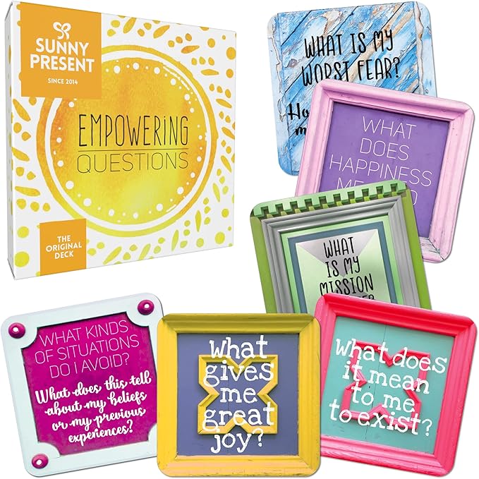 Sunny Present Empowering Questions Cards - 52 Self Care Cards for Mindfulness & Meditation, Writing, or Any Other Process You Choose - The Original Deck