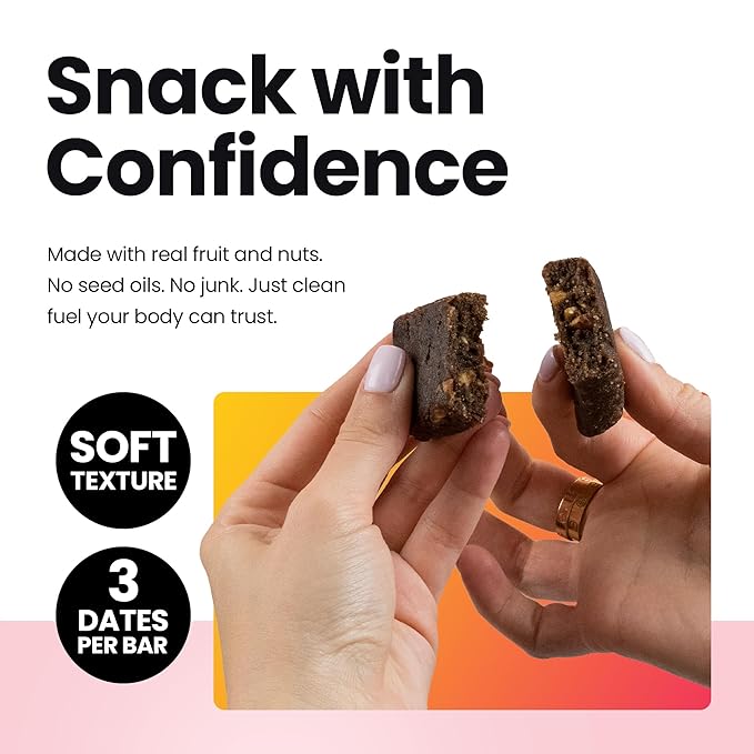 Bahamii Snack Bars, Made with Dates & Nuts, Healthy Snacks, Gluten Free, Good Source of Fiber, Only 6 Ingredients, For Kids & Adults, No Added Sugar, Vegan, 12 Pack, Chocolate Almond