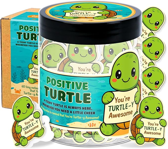 Emotional Support Turtle – Funny Turtle Gifts For Women, Kid - 60 Positive Turtle Daily Affirmation Cards Jar – Inspirational Gifts for Women - Self Care Gift for Coworkers, Teens, Friends, Boss