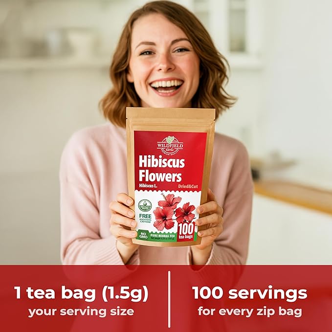 100 Bags Dried Hibiscus Flower Tea Herbal Flor De Jamaica (Hibiscus) - 100 Count 1.5g Tea Bags Dry Dried Flowers Herb Hibisko