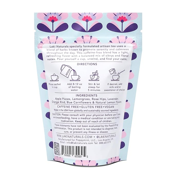 Calming Day Herbal Tea (1.65 oz, Pack of 18 Tea Bags) – Relaxing Caffeine-Free Tea with Lavender, Rosehips and Lemongrass – Gift for focus, clarity, relaxation and wellness