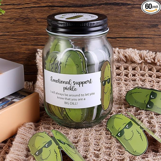 60 PCS Positive Pickle Cards Jar, Emotional Support Jar, Pickle Affirmation Cards, Inspirational Gifts for Women, Cheer Up Gifts, Unique Positive Gift for Women, Teen Girl
