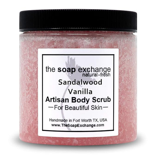 The Soap Exchange Sugar Body Scrub - Sandalwood Vanilla Scent - Hand Crafted 16 fl oz / 480 ml Natural Artisan Skin Care, Shea Butter, Exfoliate, Moisturize, & Protect. Made in the USA.