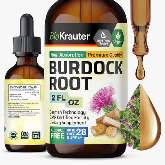 BIO KRAUTER Burdock Root Tincture - Antioxidant Support Liquid Supplement - Burdock Root Extract - Alcohol and Sugar Free - Vegan Drops 2 Fl.Oz.