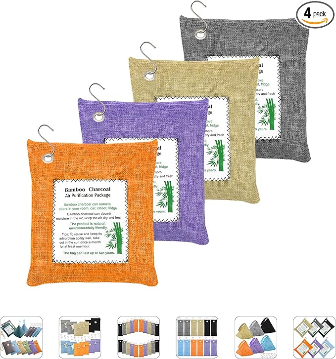 Bamboo Charcoal Bags Odor Absorber 4 Pack×500g Bamboo Charcoal Air Purifying Bags, for Car Air Fresheners, Odor Eliminator for Home,Shoe Deodorizer - Colorful-Activated Charcoal Odor Absorbers