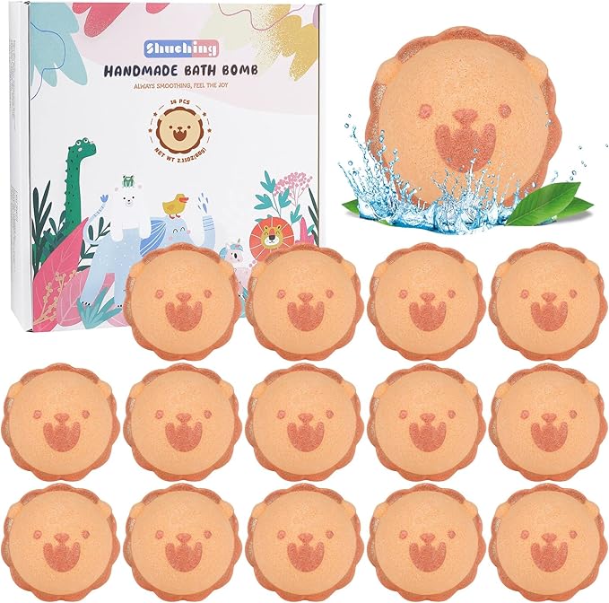 SHUCHING 14 Pcs Lion Bath Bombs with Surprise Inside, Natural and Organic Bubble Bath Fizzy Balls, Birthday Christmas Halloween Gifts Set