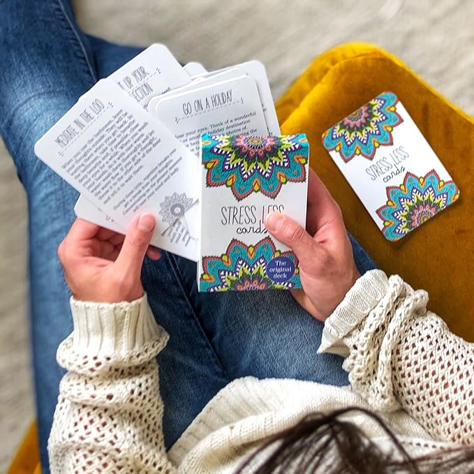 Sunny Present Stress Less Cards - 50 Mindfulness & Meditation Exercises - Self Care Cards That Helps Relieve Stress and Anxiety - The Original Deck