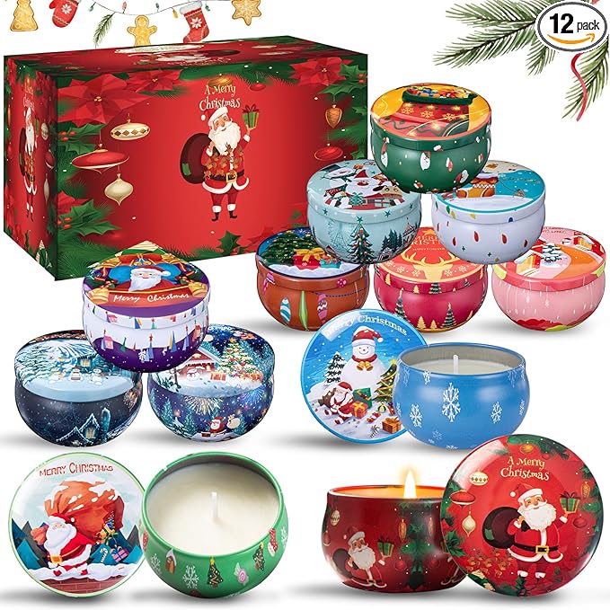 12 PCS Christmas Scented Candles Gifts for Women, Soy Wax Candles with Essential Oils Aromatherapy Candles for Home Scented, Stress Relief, Bath,Yoga, Christmas Thanksgiving Gift