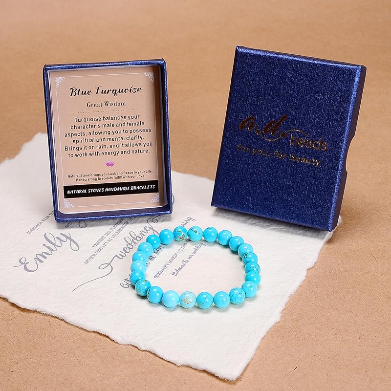 AD Beads Handmade Gemstone Stretch Elastic Bracelet Crystal Healing Reiki Nature's Beauty and Spiritual Essence Unisex (10mm, Blue Turquoise (Great Wisdom))