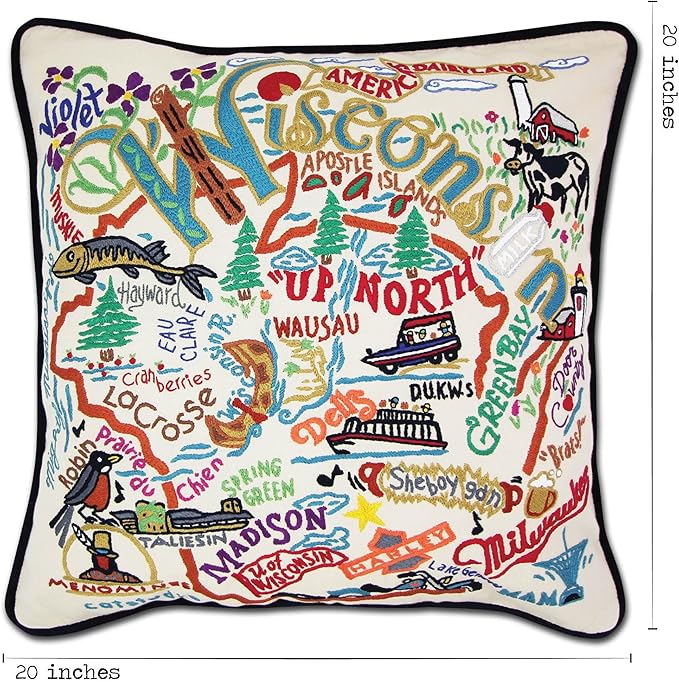 Catstudio Wisconsin Embroidered Decorative Throw Pillow