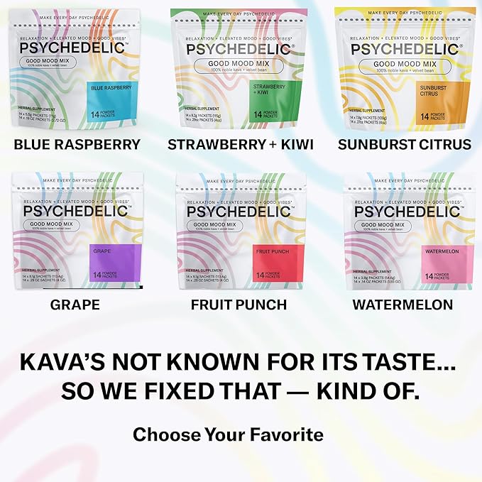 Easy Alcohol Alternative with Buzz - Calming Kava Drink Mix (14x5.5g) Flavored Kava Powder - Calming Drink Powder Packets - Easy Open Single Serving Drinks - 14 Calm Packets - Blue Raspberry
