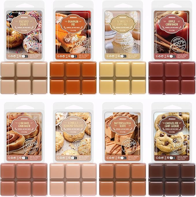ARVIDSSON Scented Wax Melts, Bakery Soy Wax Melts Cubes for Wax Warmer, Fall Scented Wax Melts, Strong Scent Autumn Fragrance Wax Tarts - Pumpkin Pie, Apple Cinnamon, Vanilla Cupcake and More