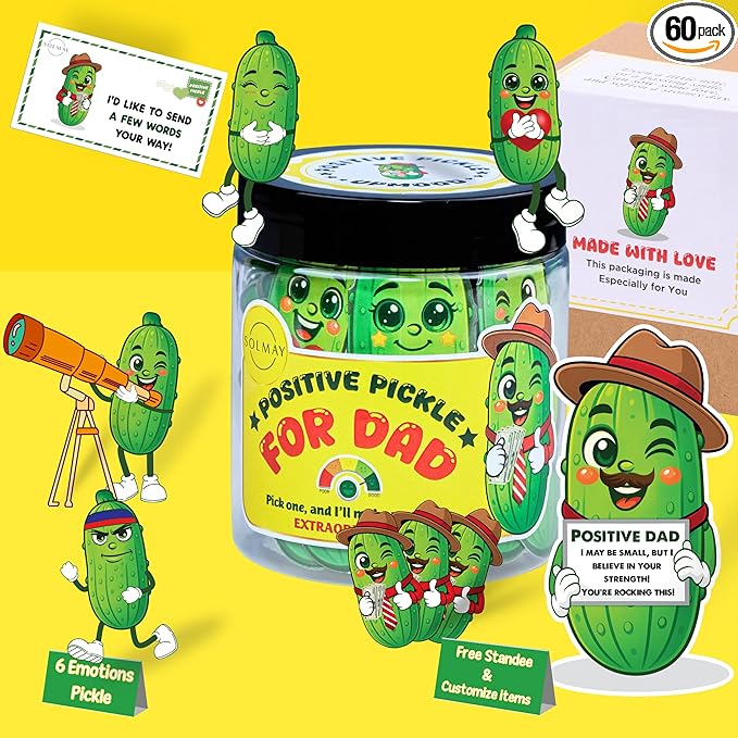 Motivational Pickle Jar for Dad – 60 Funny Affirmations & Positive Notes | Unique Gift for Fathers, Men, Coworkers | Self Care, Just Because Gift, Positive Cards, Uplifting Desk Decor
