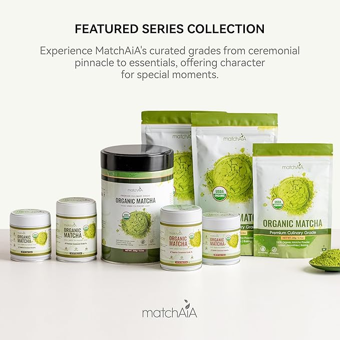 MatchAiA Organic Matcha Green Tea Powder - Premium Culinary Grade, USDA Certified, 100% Pure - Perfect for Lattes, Smoothies, Desserts and Baking - Sugar Free, Gluten Free (350g / 12.3oz Tin)