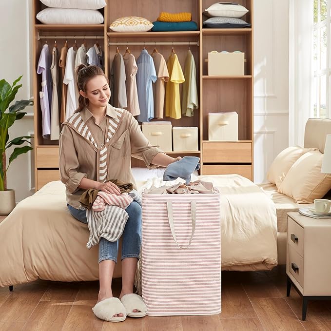 Lifewit 3 Pack Laundry Hamper Large Collapsible Laundry Baskets, Freestanding Waterproof Clothes Hamper with Easy Carry Handles in Laundry Room Bedroom Bathroom College Dorm for Adults, Pink, 3 x 80L