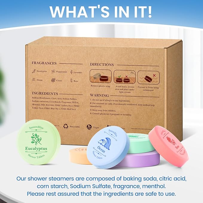 Shower Steamers 30 PCS with Individually Wrapped, Shower Bombs for Women with 6 Rich Scents, Rose Peppermint Citrus Eucalyptus Ocean Lavender, Christmas Birthday Mother's Day Present for Mom Wife Men