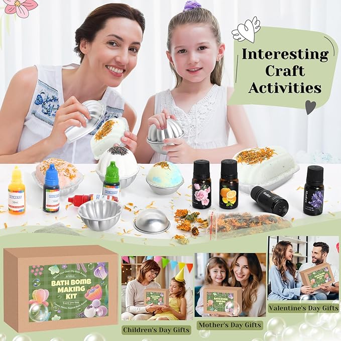 Bath Bomb Making Kit- 23Pcs DIY Bath Bombs for Women, Make Your Own SPA Products, Soap Making Kit with Stainless Steel Molds, Bath Foam, Bath & Bathing Shower Accessories Gifts for Girls Women