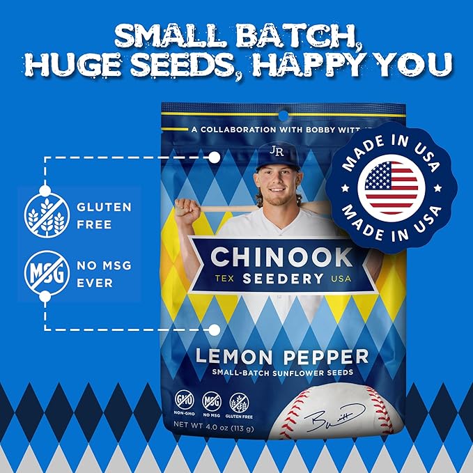 Chinook Seedery Roasted Jumbo Sunflower Seeds - Keto Snack - Best For Snack Packs - Gluten Free, Non-GMO Sunflower Seeds Snacks - Flavored 4 oz (Pack of 3) - Lemon Pepper Flavor