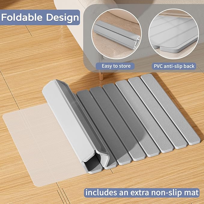 Large Stone Bath Mat 31.5 x 19.7in, Quick Dry Stone Drying Mats for Bathroom, Super Absorbent Foldable Bath Stone Mat, Non Slip, Large Diatomaceous Earth Dish Drying Mat for Kitchen Counter