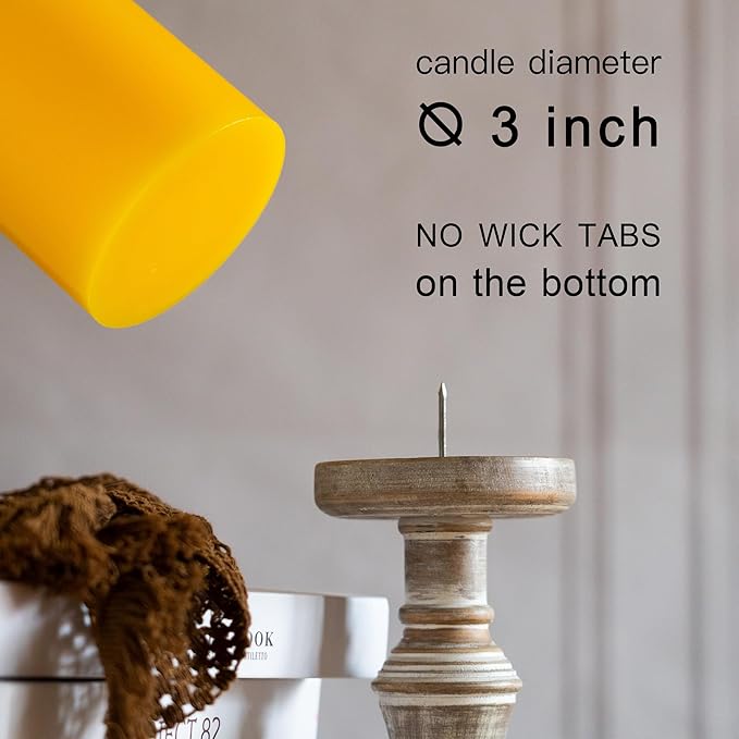 MOZEAL 3" x 8" Hand-Poured Unscented Large Candle,Smokeless Rustic Pillar Candle Set of 2,Slow Burn,No Drip,Approx 150 Hours Burning,Wedding,Dinner,Christmas and Home Decorative,Tall Yellow Candle