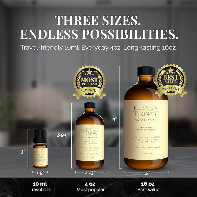 Bougie 540 Diffuser Oil – Premium Fragrance Oil with Radiant Amber & Jasmine Notes – Elegant Aroma for Cold Air Diffusers, Home, Office, Candle Making, Pet Friendly, 10ml Glass Bottle