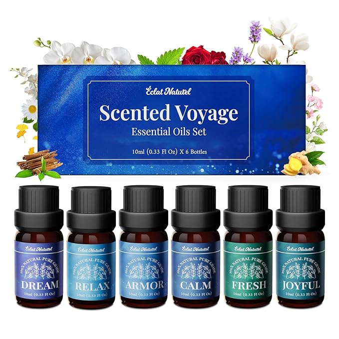 Essential Oil Set, Blended Essential Oils for Diffusers for Home Candle & Soap Making, Scented Voyage with Six Scents for Aromatherapy & Humidifiers, 6 x 10ml