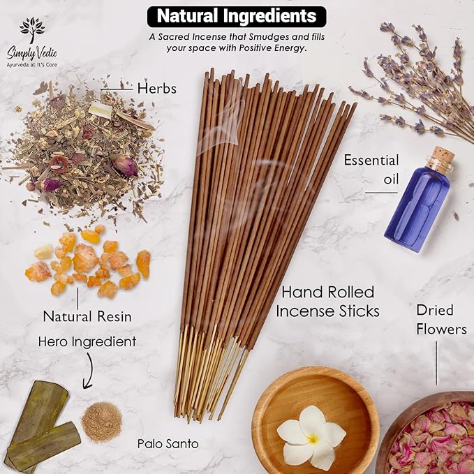 Simply Vedic Palo Santo Incense Sticks β 250g Pack (Approx. 135 Handmade Agarbatti + Free Holder) | Natural & Charcoal-Free | 45-Min Burn for Meditation, Yoga, Aromatherapy, Energy Cleansing