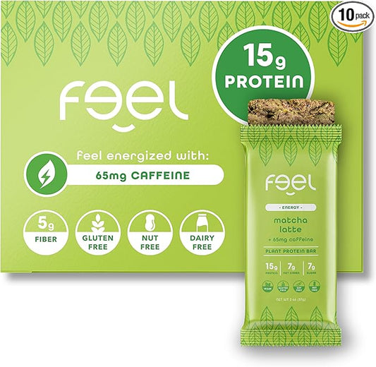 Feel Vegan Protein Bars | Matcha Latte | Keto | Gluten Free | Organic | 15g Plant Protein | Low Carb | High Protein | Dairy Free | Low Sugar | Nut, Grain, Soy Free | Non GMO | 10 Pack