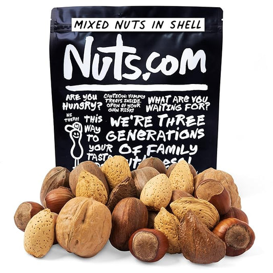 Nuts.com – Mixed Nuts in Shell – 2 Lb Bag, Healthy Snack Sampler, Includes Premium Walnuts, Almonds, Hazelnuts, Pecans & Brazil Nuts – Good Source of Protein, Fiber & Omega-3