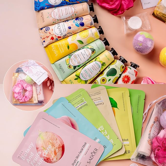 108 Piece Girls Spa Party Supplies Set , Face Masks, Hand Creams, Eye Patches, Bath Bombs, Lip Balms, 12 Person Kit