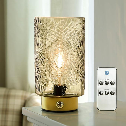 Cordless Lamps Rechargeable Battery Operated lamp,Glass Table Lamp Remote Control-Dimmable Brightness Touch Wireless Bedside Lamp for New Home Gift/Bedroom/Kitchen/Living Room Decor Amber