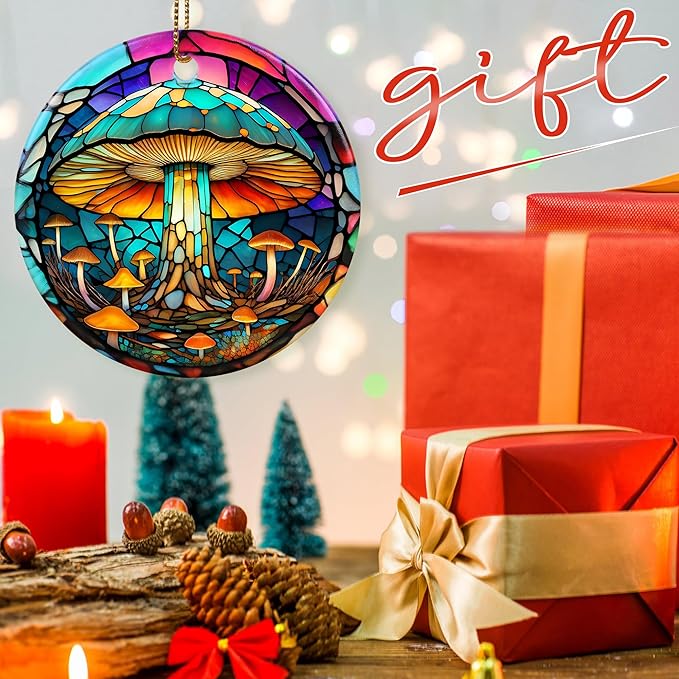 Colorful Ceramic Mushroom Christmas Ornament, Mushroom Lovers Gift, Christmas Decor - Pattern B