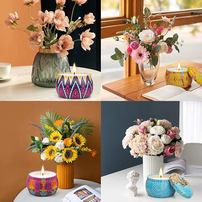 Scented Candles Gift Set, 8% Essential Oil, 4 Pack Aromatherapy Candle, Stress Relief Gifts for Women,120H Burning, Candles for Home Scented, Ideal for Birthday, Christmas, Thanksgiving, Mother's Day